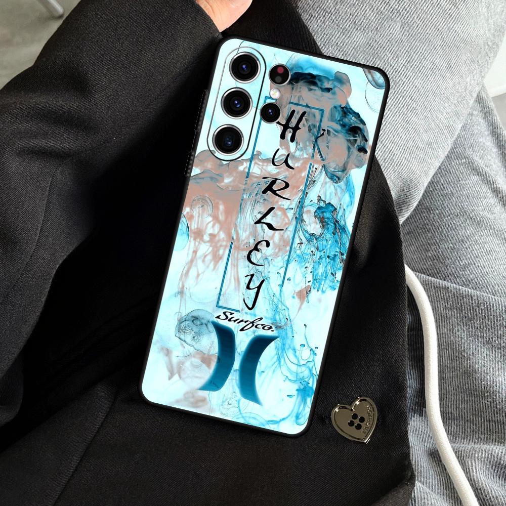Hot Brand Hurley Phone Case For Samsung Galaxy S26 S25 S24 S23 S22 S21 S20 Plus Ultra Limited Soft Black