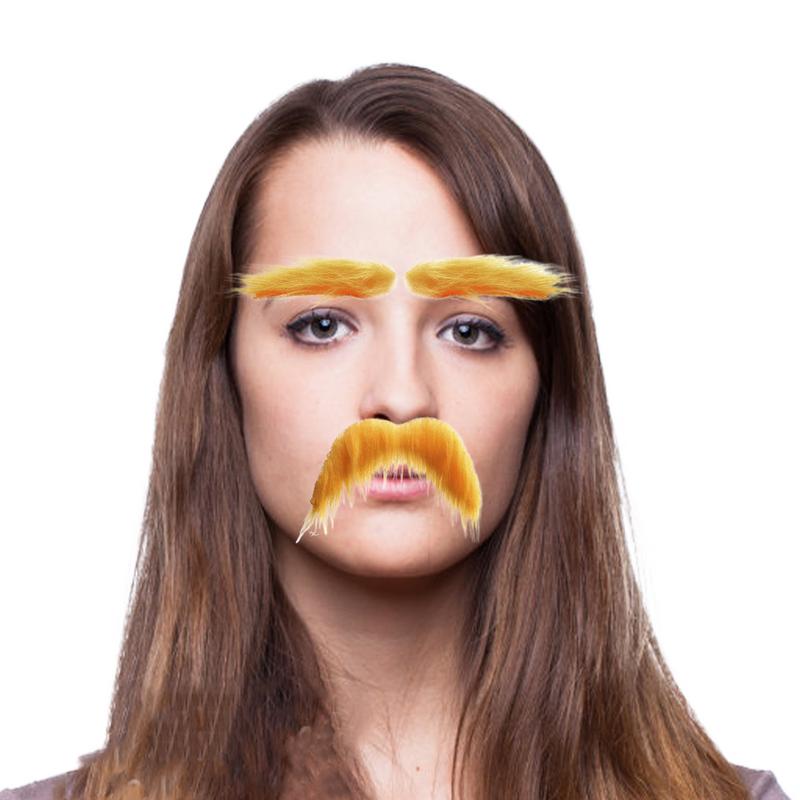 Yellow Mustache and Eyebrows Artificial Beard Fake Eyebrow Funny Halloween Faux Beard Yellow Eyebrow Beard Set Fake Beard Novelt