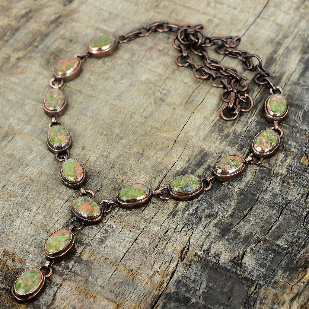 Unakite Necklace Electroformed Copper Adjustable Chain Necklace Gemstone Copper Jewelry Anniversary Gifts Handmade Necklace Designer Jewelry