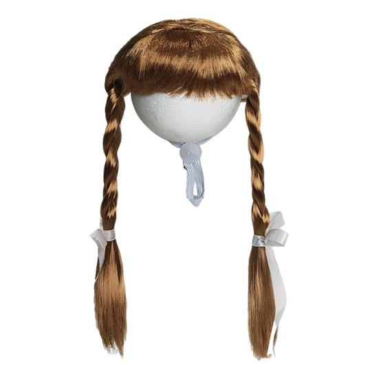 Pet Cosplay Wig Cute Dogs Double Braids with Bows Adjustable Elastic Band Cat Hairpiece for Halloween Christmas Parties Photos