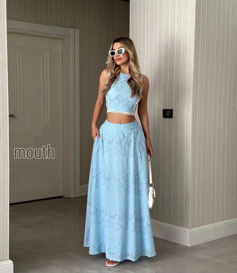 Cross2026 Sleeveless Long Dress & Pocket Set: Casual Europe Spring/Summer Two-Piece for Women