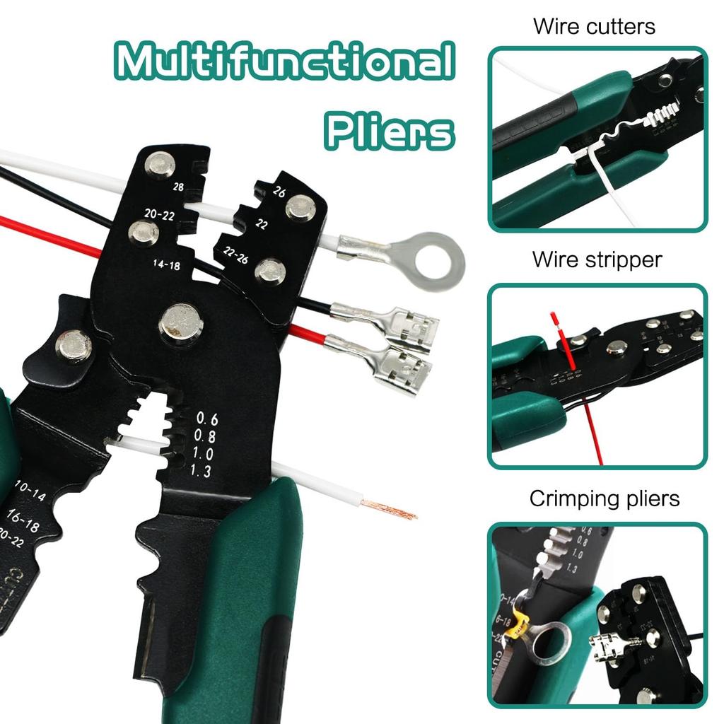 Multifunktionale Mini-Elektro-Terminal-Crimpzange mit Drahtabisolier-Schneid-Handcrimpwerkzeug für mehrere Steckverbinder