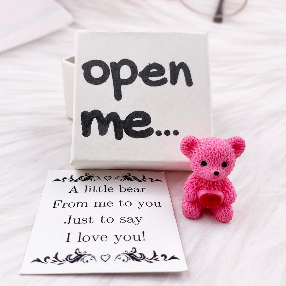 Love Message Teddy Bear Gift Set with I Love You Card Resin Keepsake Open Me Surprise Box for Birthday AnniversaryGraduation