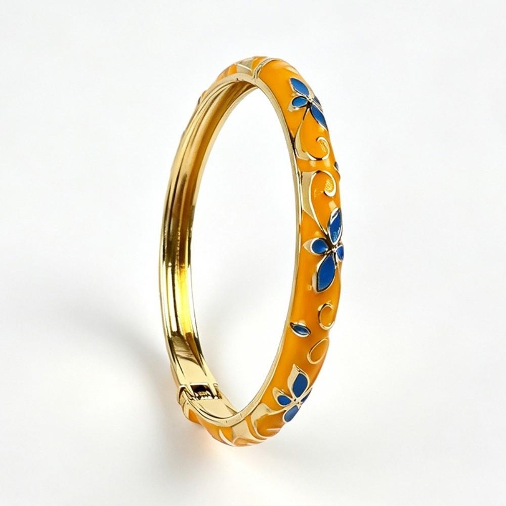 Enamel Vintage Cloisonne Bangle Traditional Women's Hand Bracelet Vintage Flower Bangle  Girls