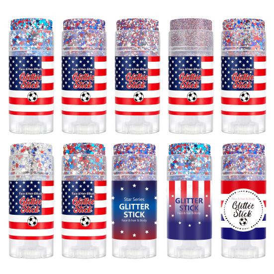 Patriotic Red White and Blue Body Glitter Stick, 4th of July Accessories for Women Kids, Sparkling Face Hair Glitter