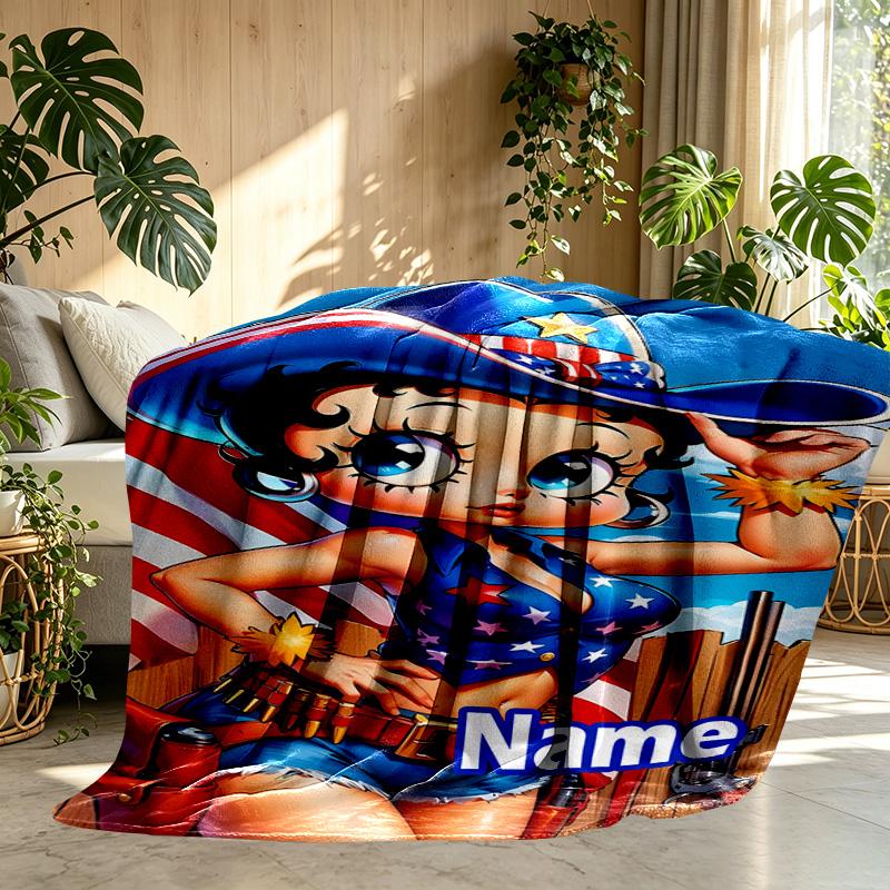 Custom Name Personalized Betty Boop Print Blanket, Home Decor, Bedroom, Sofa, Camping, Couch, Gifts for Birthday Christmas