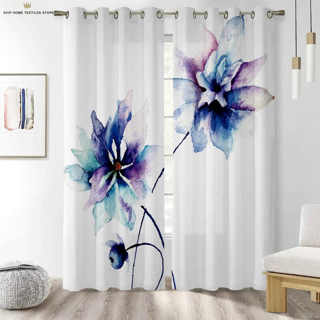 Floral Printed Curtains for Bedroom, Romantic Pastoral Style, Easy to Wash and Care, Home Decoration, 2 PCs