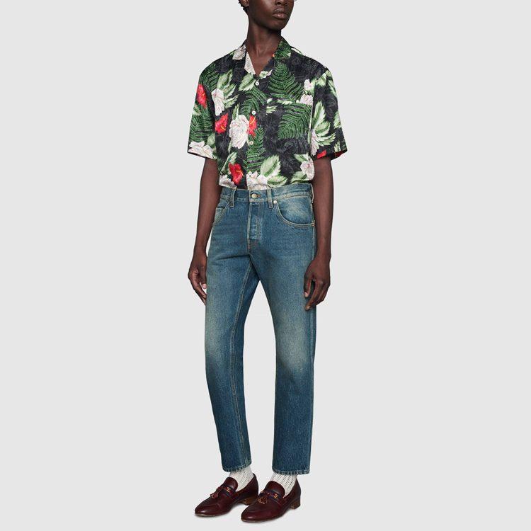 Gucci Tapered Fit Washed Marbled Denim Jeans 408637-XDBBQ-4011