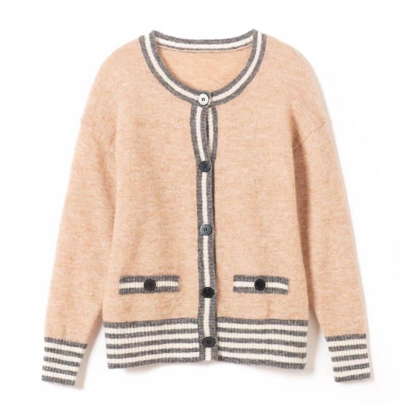 Snuo Fude Women's Colorblock Long Sleeve Knitted Cardigan