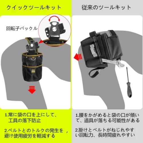 Two-tier tool and nail pouch with spring-loaded closure and detachable tool holder. Easy to attach and remove. Belt-mountable. Detachable parts case,