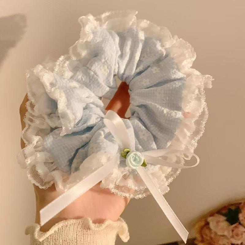 Scrunchie Coreano in Pizzo con Volant e Fiocco - Accessorio per Capelli Carino e Dolce