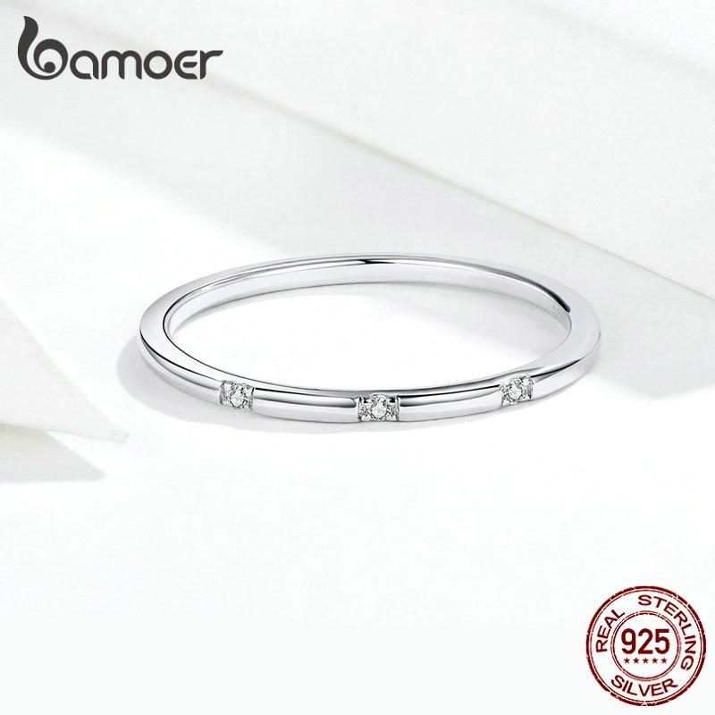 BAMOER Simple Minimalist Finger Rings for Women 925 Sterling Silver Stackable Band Fashion Jewelry
