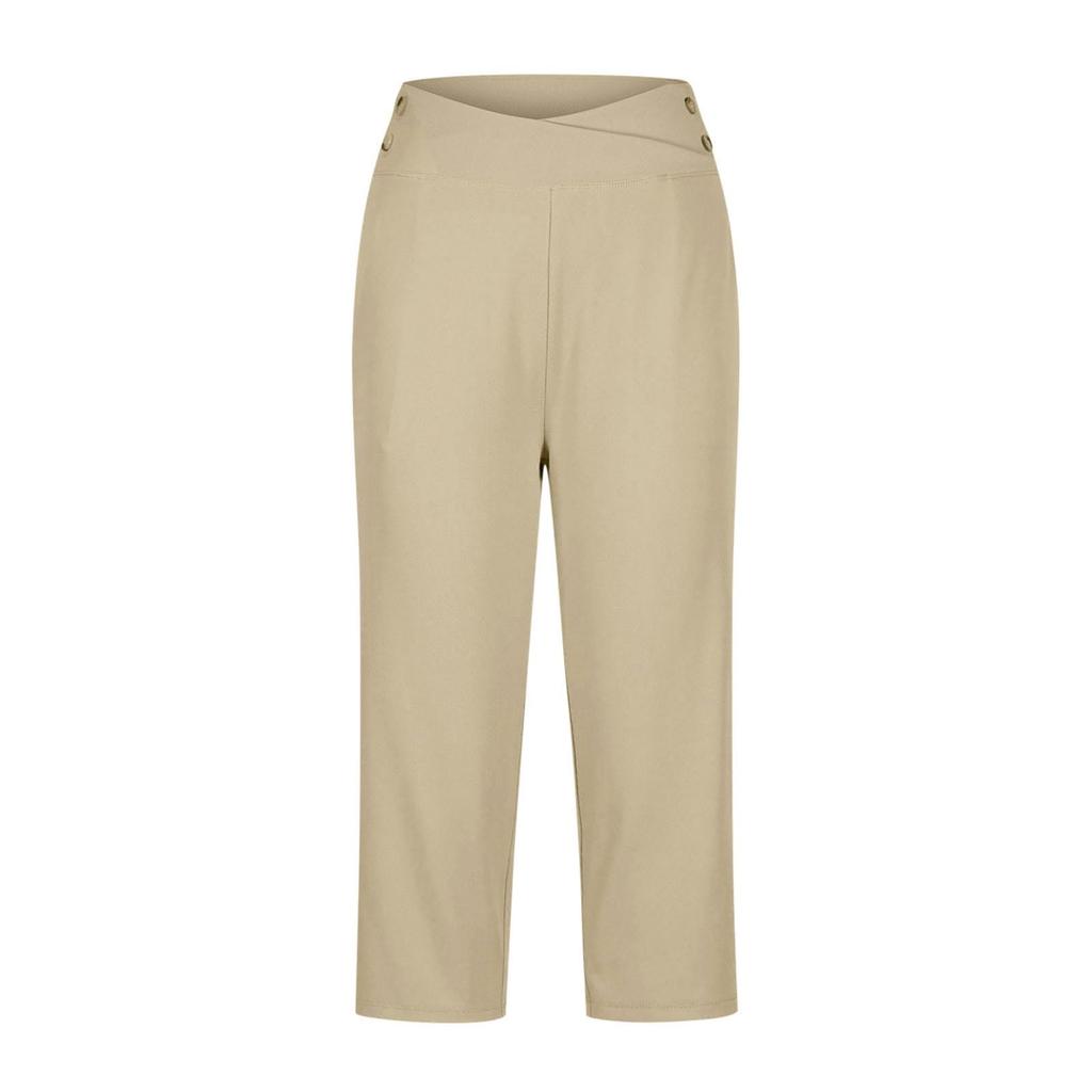 Women's Fashionable Solid Color Pocket Pants High Waist Sports Yoga Casual Cropped Pants