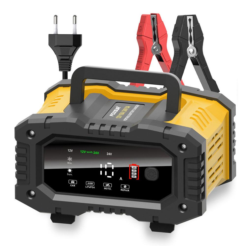 Digital Display Screen Quick Charge Car Motorcycle Battery Charger 7-stage For AGM GEL SLA Lead-Acid LiFePO4 Smart Battey Charger Handheld 12V-24V