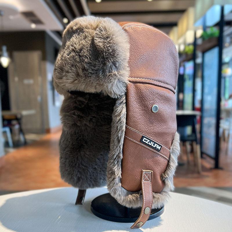 

Men s Winter Velvet Warm Cycling Electric Bike for Middle aged and Elderly People To Prevent Cold In Northeastern Leather Cotton Hat In Winter