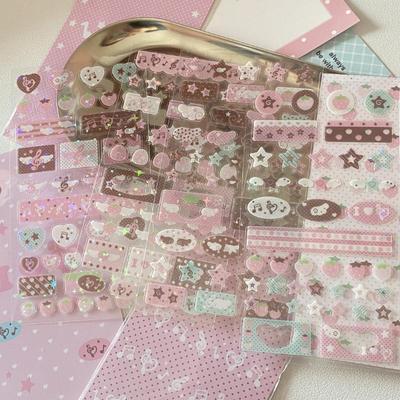 Kawaii Musical Note Strawberry Glitter Sticker For Phone Camera Handbook Sticker Cute Diy Decoration Sticker Girls Gift