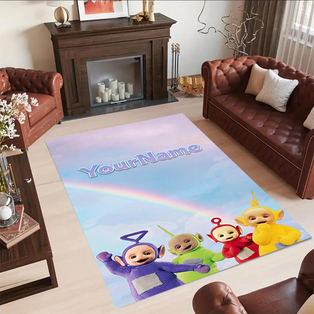 Teletubbies Customizable Name Floor Mat Design for Outdoor Game Room Study Room Kitchen Anti-slip Rug Anime Office Decor Birthday/Christmas Gift