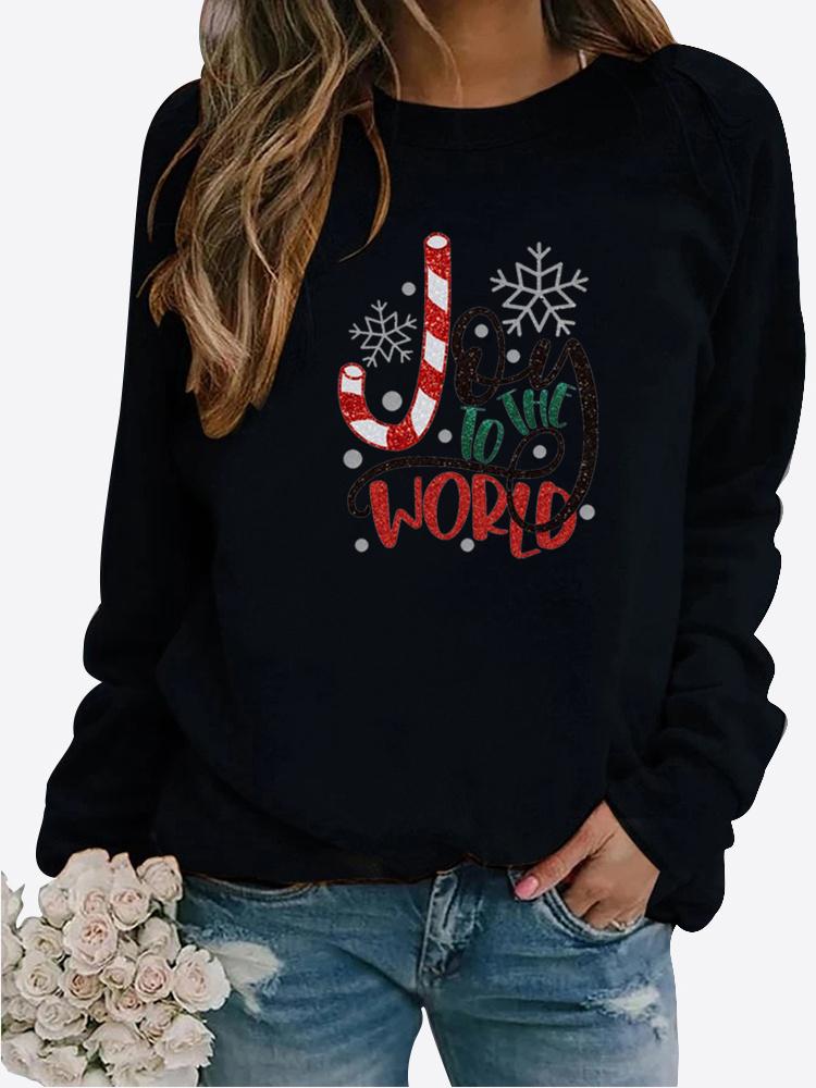 Women's Autumn and Winter Plush Clothing Printed Casual Sportswear Long Sleeved Top T-shirt Women's Round Neck Sweater Pullover