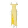 Women's Line Neck Top Breast Long Skirt Slit Temperament Slim Dress