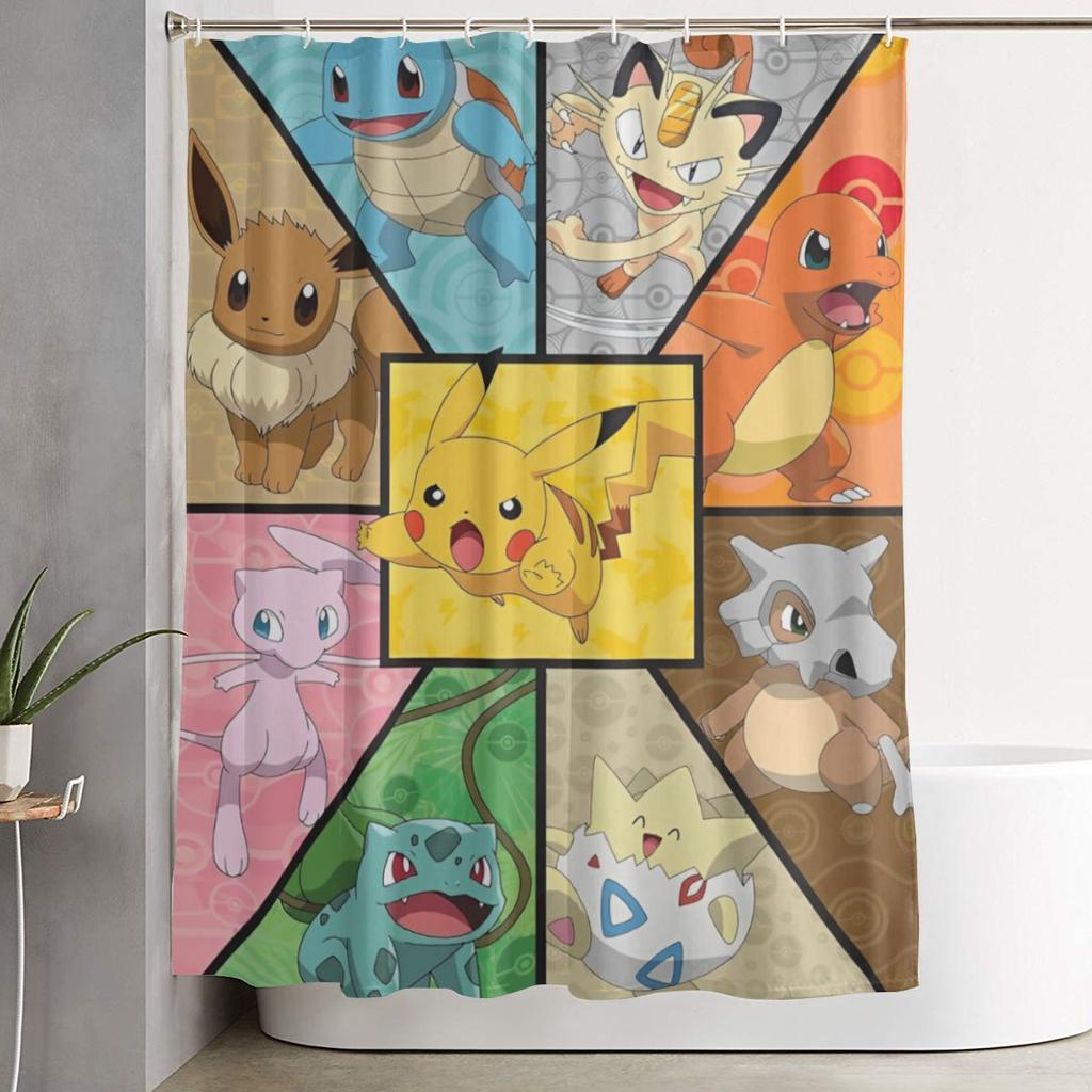 Kreslené postavičky Pokémonů Squirtle Sprchový závěs pro koupelnovou výzdobu Lehké sady sprchových závěsů 60X72 palců s háčky