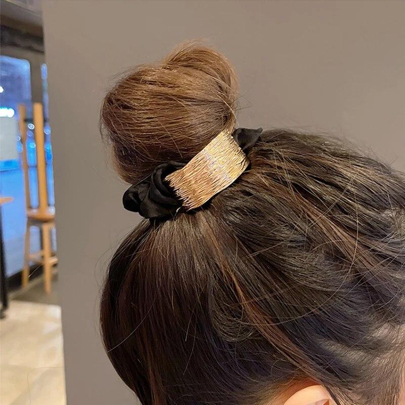 1/2pcs Korean Metal Satin Large Intestine Ring Women Rubber Bands Hair Ties Hair Rope Girls Ponytail Holder Headdress Hair Accessories