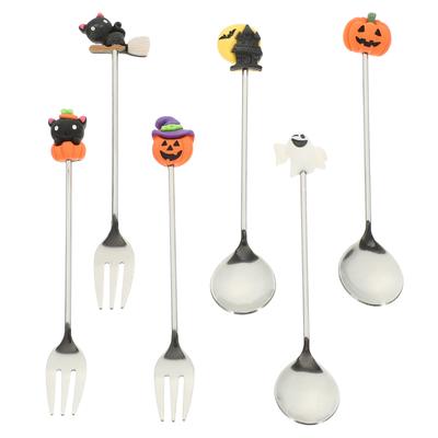 1 Set Cartoon Edelstahl Tafelgeschirr Halloween Löffel Gabel Set Silberne Löffel Essgabeln Metall Besteck Küchen Esswerkzeuge