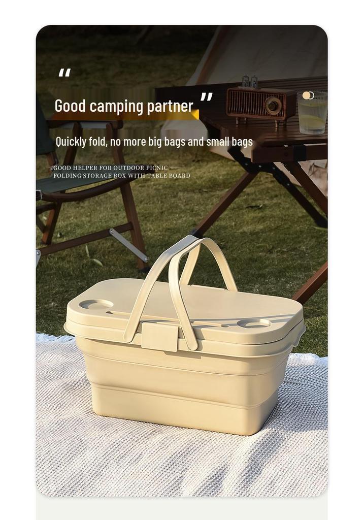 Portable Folding Picnic Basket with Large Capacity for Outdoor Camping and Car Trunk Storage