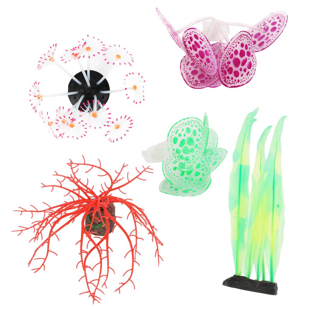 5pcs Silicone Coral Plant Decorations Glowing Artificial Ornament for Fish Tank Aquarium