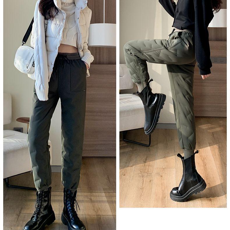 

Потовщені модні зимові штани для жінок, теплі та стильні бавовняні штани XXL зелений