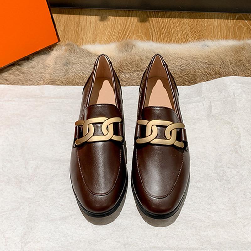 Flache Schuhe für Damen, Damenmode, Slipper, Metallkettendekor, lässig, niedriger Absatz, Oxford-Schuhe, runde Zehenpartie, Top-Qualität