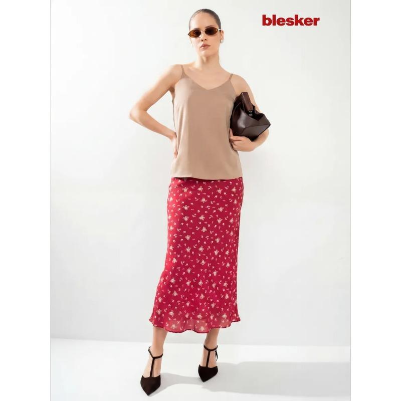 Damen Midi-Rock mit Print, Elastischer High-Waist Fließender A-Linien-Rock