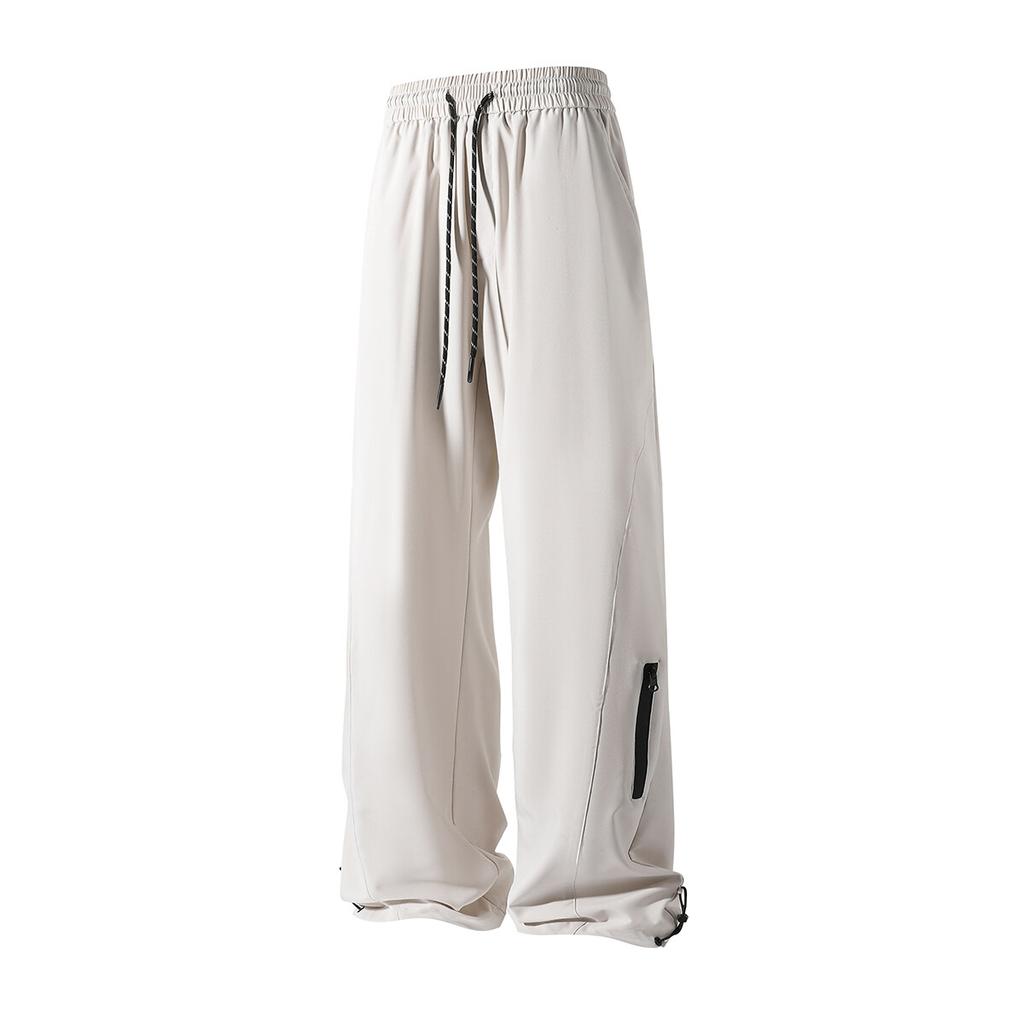 Summer Men's Ice silk Waterproof Pants Casual Zipper Can Tie Feet Solid Straight Elastic Waist Trousers Loose Daily Pants 5XL