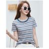 Damska letnia casualowa luźna koszula gładka w paski z krótkim rękawem, pulower z okrągłym dekoltem, wszechstronne topy w stylu Y2K