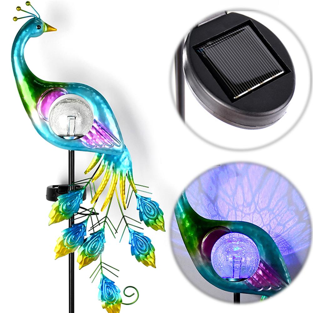 Solar Peacock Garden Light LED Outdoor Stake Light Auto On/Off Outdoor Peacock LED Light Cracked Glass Ball for Yard Patio Lawn