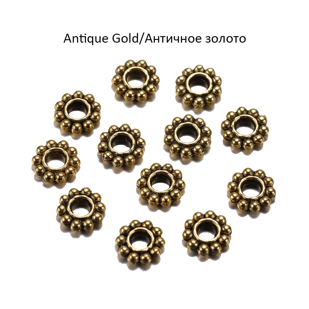 100Pcs/Lot Antique Gold Color Bronze Tone Daisy Flower Metal Spacer Beads Wheel  for Jewelry Making Needlework Accessories