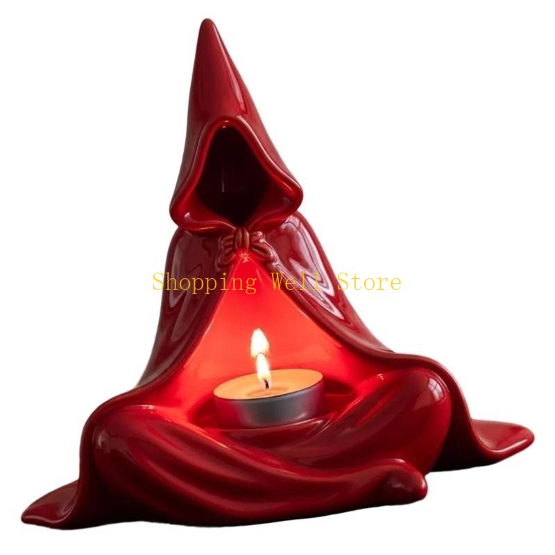 KX4B Halloween Resins Mysterious Wizard Sculpture Tealight Stand For Meditations Relaxation Ambiances and Party