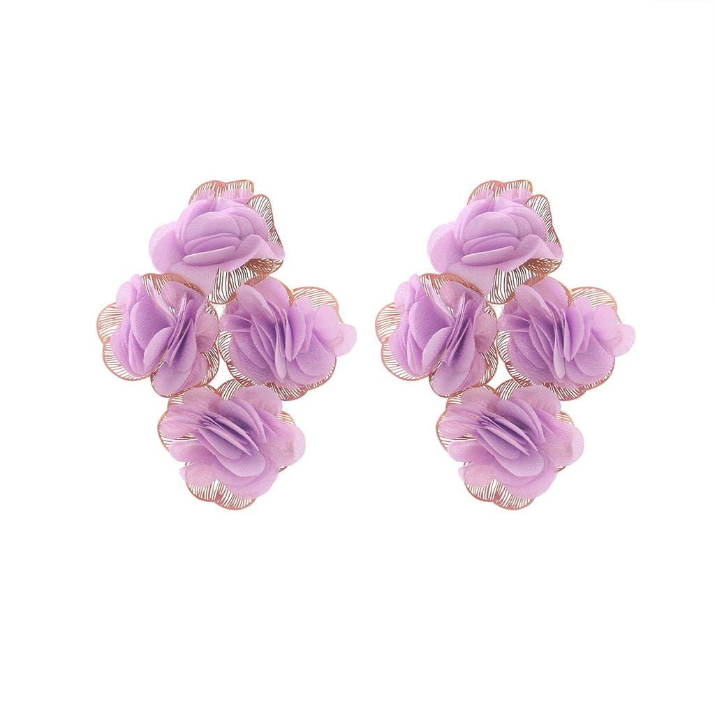 Openwork Chiffon Flower Earrings for Women, Hand-woven, Fashionable and Exaggerated Style.