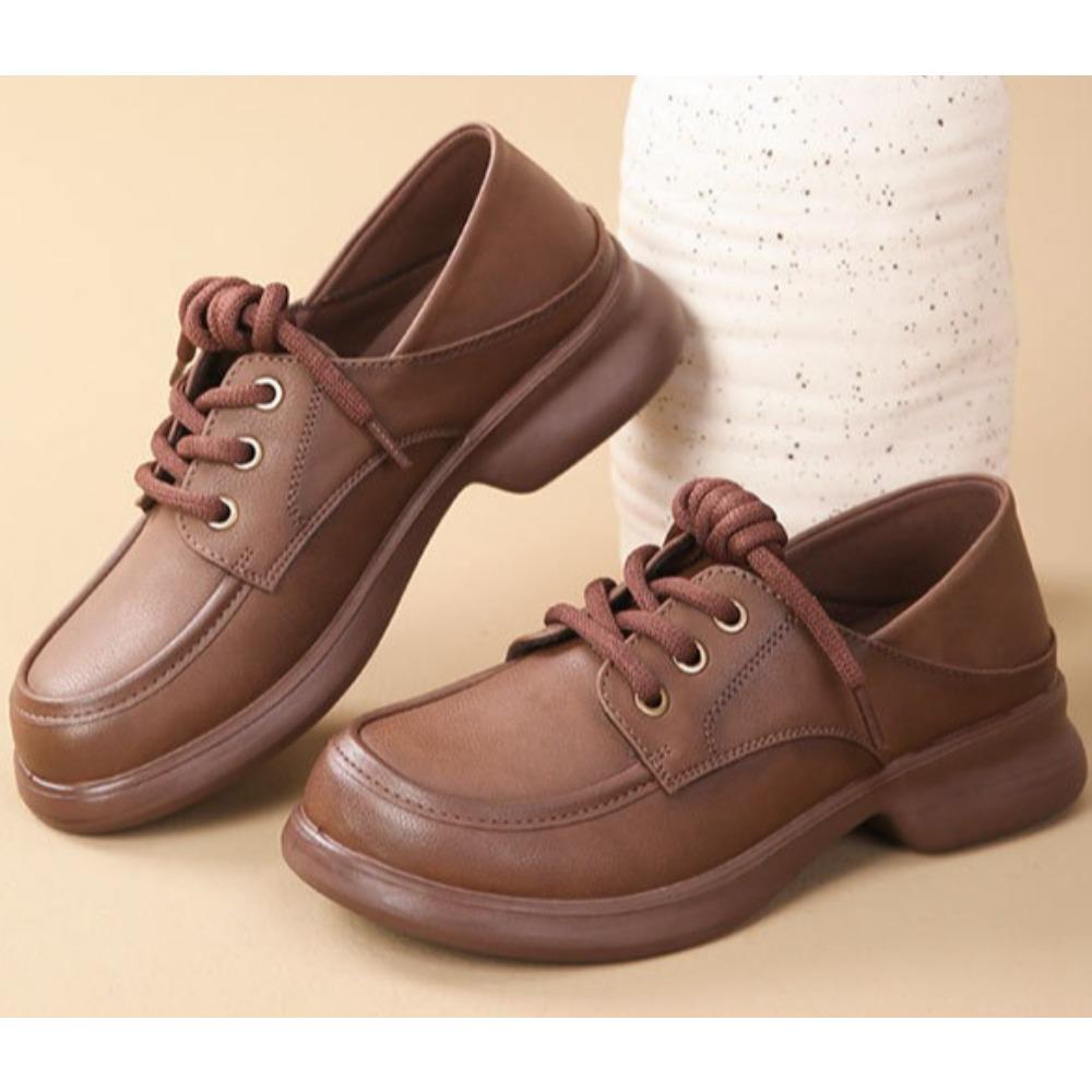 Loafers Women's Spring and Autumn New Soft-soled Middle-aged Mother Pumps Flat-soled Lace-up Work Casual Leather Shoes Women
