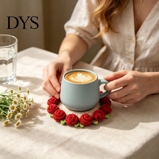 Desktop Plant Pot Stand Crochet Flower Bouquet Coaster, Handmade Knit Rose Mug Mat Transforms Into Bouquet, 2-in-1 Cozy Coffee Bar Decor Drink Coaster