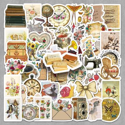 50 Retro Cartoon Brown Tones Stickers: Milk Tea Cup Stationery Planner Set (Small Size, 50 Sheets)