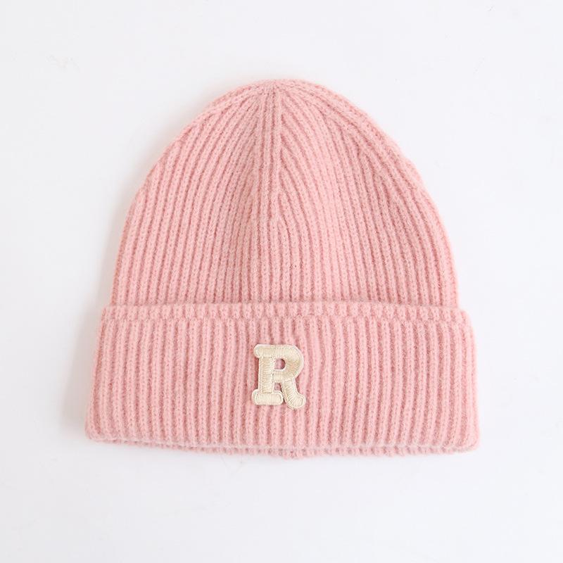 Wool hat women's autumn and winter new letter R standard knitted hat flanged ear protection warm Internet celebrity cold hat tide