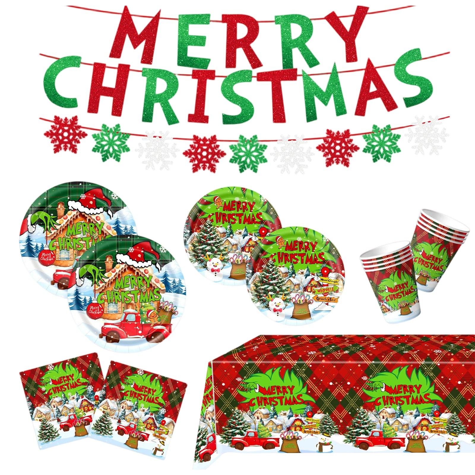 

Рождественские тематические украшения для вечеринки, флаг, мультяшные принадлежности для вечеринки, посуда, рождественские украшения. One Size зелёный