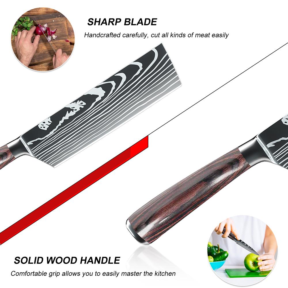 7 inch Santoku Chef knife Stainless Steel Kitchen Knife Multifunction Ultra Sharp Cleaver Imitate Damascus Pattern Cooking Tool