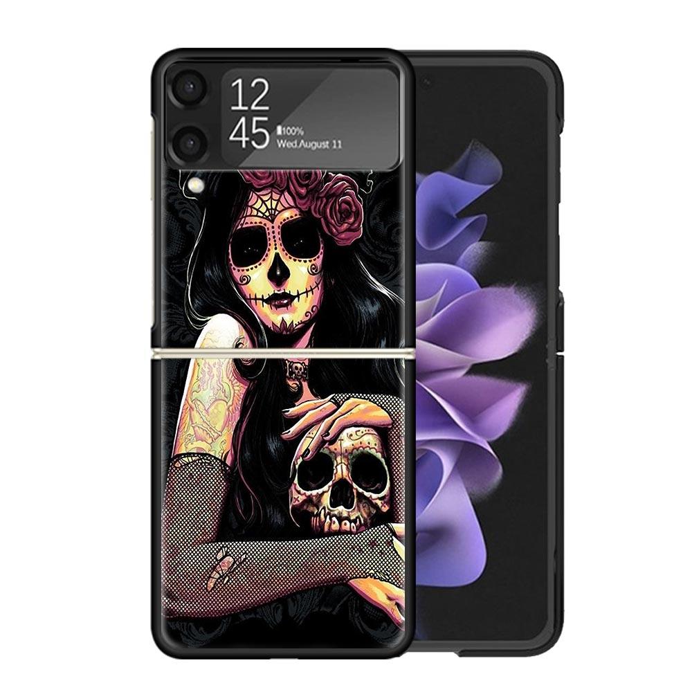 Catrina Mooie Roos Meisje Schedel Hoesjes Voor Samsung Galaxy Z Flip 4 5 6 7 3 Z Flip7 Flip6 Flip4 Flip5 Flip3 5G Hard Schokbestendig F