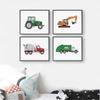 Watercolor Construction Vehicle Transportation Tractor Bulldozer Poster Wall Art Pictures Canvas Painting Nursery Home Decor