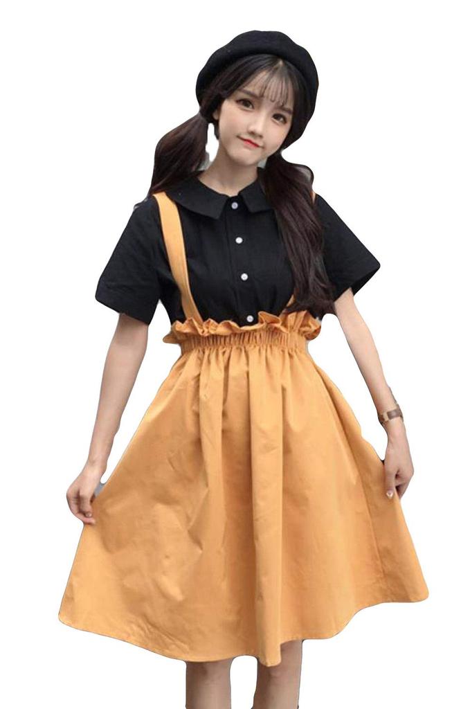 Summer Loose Solid Girly Dress [PIITE] Women's Dress, Cute, Fit, V-Neck, Color, Skirt, Sweet,