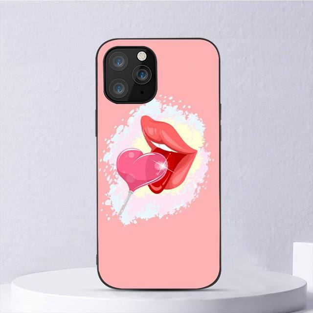 Kiss Sexy Red Lips Lollipop Fashion Black For iPhone Samsung Galaxy Redmi Note S 17 16 15 14 13 20 24 25 54 Pro Max Ultra Fe Air Cover Poco