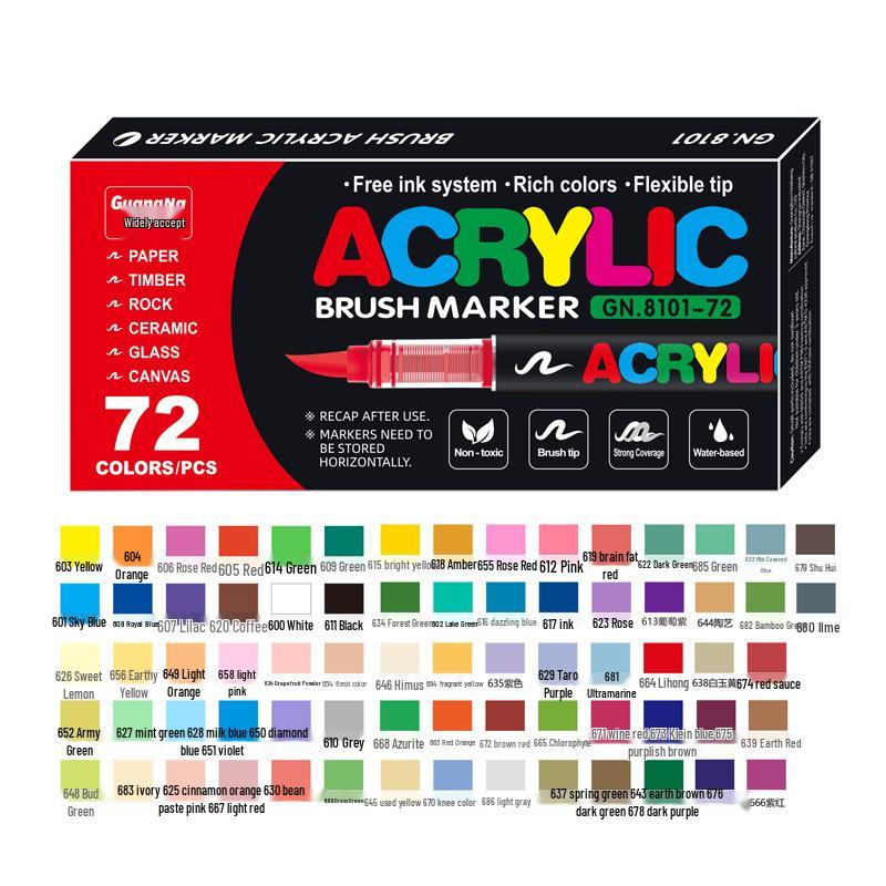 Guangna 8101 Liquid Acrylic Marker Pen Set - 168 Colors, 72 Soft Tips for Student Art, DIY, Hand Painting, and Graffiti.
