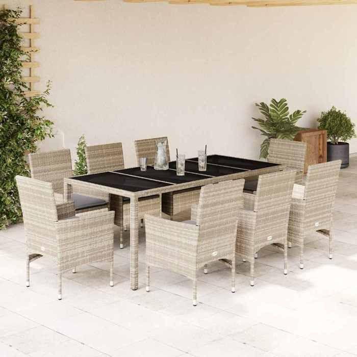 VidaXL Garden Dining Set with Cushions 9 Pcs Rattan and Glass, Outdoor Dining Set, Furniture of 3278578