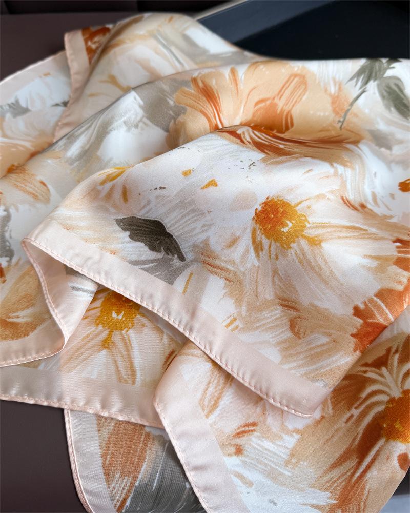 Luxury Floral Print Square Scarf Women Soft Satin Hairband Neckerchief Office Hijab Headband Foulard Bag Ribbons Gift